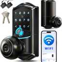 Veise VE028 Built-in Wi-Fi Smart Lock with Knob, Fingerprint Keyless Entry with Handle, App Remote & Voice Control, Electronic Digital Keypad for Front Door and Bedroom, IP65 Waterproof, Matte Black