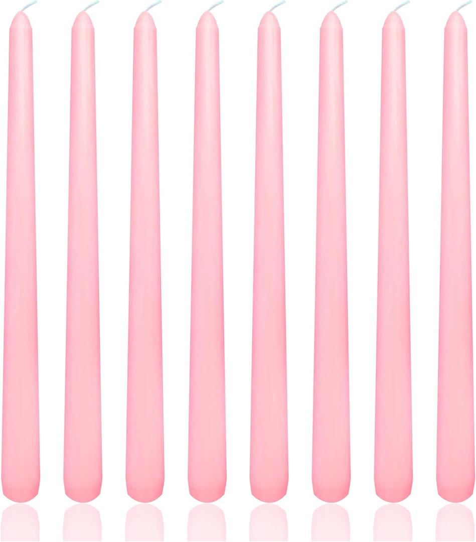 8 Pack 10 Inch Pink Taper Candles Long Burning Time and Dripless for Dinner Home Decor Wedding Shower