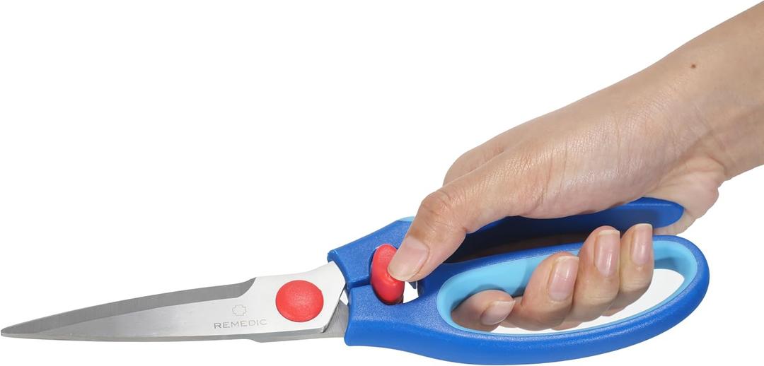 Remedic Spring-Loaded Easy-Cut Scissors – Arthritis-Friendly Soft Grip, Ultra Sharp Stainless Steel Blades,Effortless Cutting for Weak Hands – Ideal for Seniors, Cutting Food,Cardboard & Blister Packs