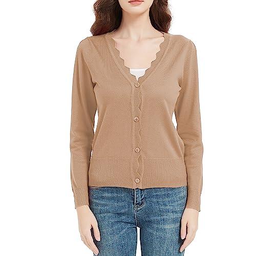 Women's Long Sleeve Cropped Cardigan Button Down Sweater Lightweight Knit Shrugs,Size Large