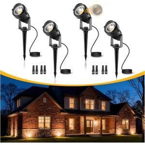 L LOHAS LED 5W Low Voltage Landscape Lighting, 12V 24V Outdoor Spot Lights with Connectors, IP66 Waterproof 3000K Warm White Uplight Spotlights for Yard, Garden, Pathway, House (4 Pack)