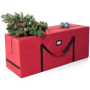 JOIEDOMI Christmas Tree Storage Bag - for 7.5 ft Artificial Disassembled Holiday Tree - Heavy Duty 900D Oxford Fabric Waterproof Xmas Tree Bag with Durable Reinforced Handles & Dual Zipper, Red