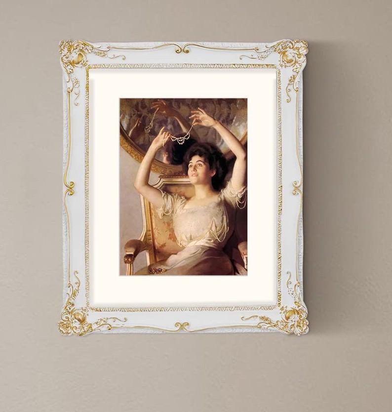 11x14 Picture Frame with Mat for 8x10, Vintage Photo Display for Gallery Wall and Tabletop, Hand-Painted Frame White with Gold Accents, Coastal French Cottage Home Decor