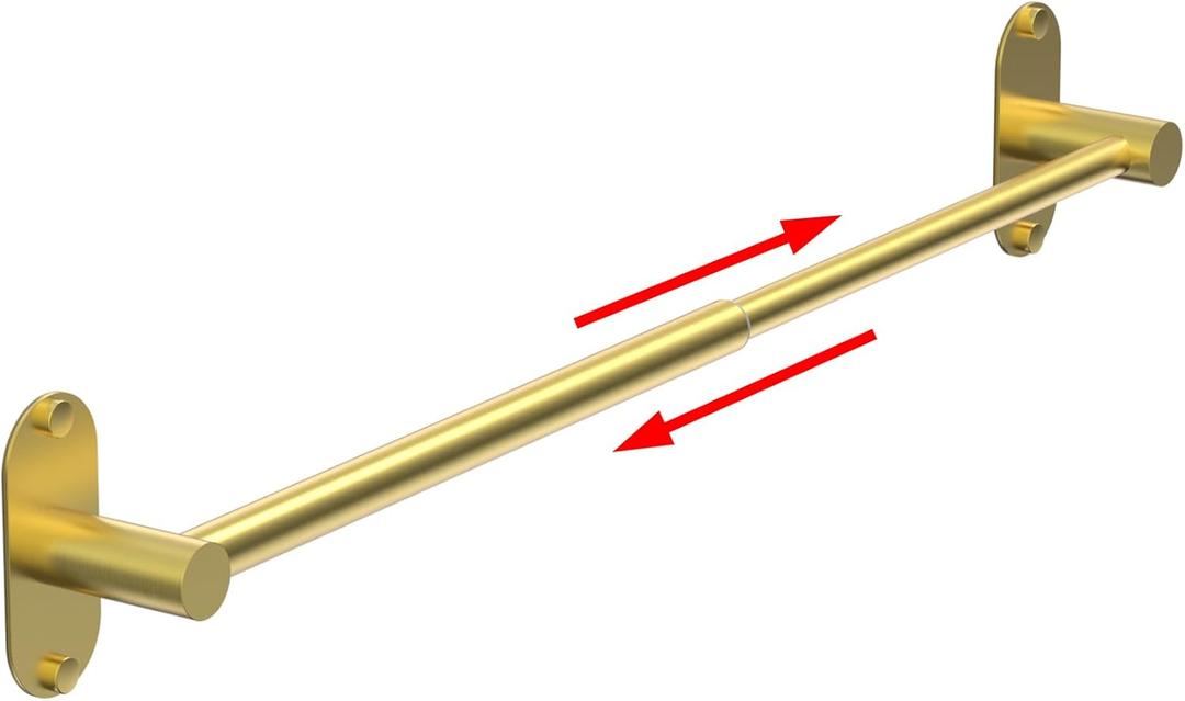 Towel Bar, Adjustable 14.4inch - 25.2inch Towel Rack, Self Adhesive & Wall Mounted for Bathroom Kitchen Hand Towel Holder Cloths Hanger 304 Stainless Steel Organizer Single Bar (1, Gold)