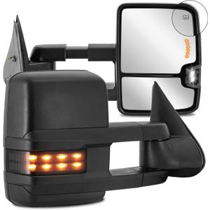 2PCS Black Towing Mirrors Power Heated LED Compatible for 2007-2013 Chevy Silverado Suburban Tahoe Compatible for GMC Sierra 1500 2500 3500 HD Yukon XL w/Spot Light, Clearance Lamp