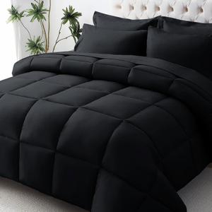 JOLLYVOGUE King Comforter Set, Ultra-Soft Bed in a Bag King Size 7 Pieces, Oeko-TEX Certified Bedding Set with Down Alternative Comforter, Sheets, Pillowcases & Shams, Black (KING(104"*90"))