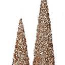 TenWaterloo Champagne Gold Artificial Christmas Cone Trees, Set of 2, 12 Inches and 18 Inches High