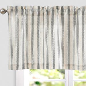 jinchan Valance Curtain Linen Textured Striped Window Curtain for Living Room Light Filtering Ticking Stripe Farmhouse Valance for Kitchen Rod Pocket 1 Panel 16 Inch Beige 2 Panel