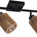BoostArea 4 Light Track Lighting Kit, 4 Way Ceiling Spot Lighting with Handwoven Hemp Rope Lampshade, Flexibly Rotatable Light Head for Kitchen, Living Room, Bedroom, Bulb Not Included