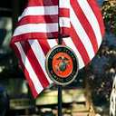 US Marine Corps Veteran Grave Marker with American Flag - 30" Tall Cemetery Graveside Memorial with Officially Licensed Military Seal - by Allied Flag