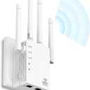 WiFi Extender, Long Range Internet Booster, WiFi Range Extender Covers Up to 12880 Sq. ft & 105 Devices, Dual Band 5GHz/2.4GHz, Supports Ethernet Port, 1200Mbps WiFi Extender, White-zc-BY