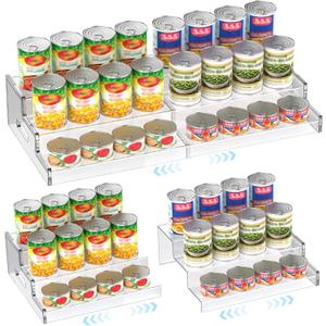 Yecuip Expandable Can Rack Organizer for Pantry, 3-Tier Adjustable Can Storage Holder, Holds Up to 24 Cans, Acrylic Canned Food Organizer for Cabinet, Countertop, Kitchen
