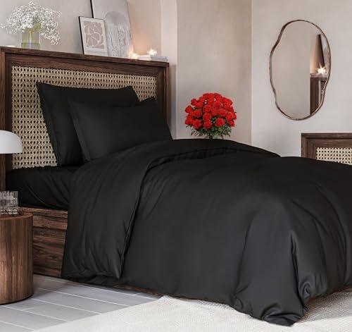 Duvet Cover Twin/Twin XL Size Set - Extra Soft Twin/Twin XL Size Duvet Cover 68 x 90 with Shams - Hotel Luxury and Fade Free w/ Zipper Closures & Ties - Comfy Breathable Bedding Set (Black)