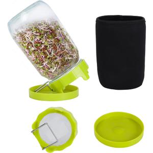 Sprouting Kit Sprouts Growing Kit 34oz Wide Mouth Seed Sprouting Jar Germination Kit 304 Stainless Screen Lid and Stand Blackout Sleeve Tray for Growing Bean Alfalfa Sprout Seeds