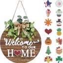 Interchangeable Seasonal Welcome Sign Front Door Decoration, Rustic Round Wood Wreaths Wall Hanging Outdoor, Farmhouse, Porch, for Spring Summer Fall All Seasons Holiday Halloween Christmas. (12 Inch, 01blown)