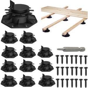 Deckit 12-Pack Adjustable Deck Support Pedestals, 1.18"2.36" (3060 mm), for 24 & 26 Joist Framing, Ground Support & Leveling for Patio, Shed Base & Floating Deck Includes Screws