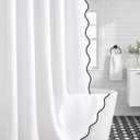 Waffle Scalloped Shower Curtain White Cotton Fabric Shower Curtains for Bathroom 72''W  72''L