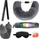Travel Neck Pillow Stuffable with Clothes, Stuffable Neck Pillow for Travel, Packable Fillable Storage Bag for Airplane Travel, Soft Velvet Neck Pillow Case Cover (Dark Grey)