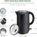 Electric Kettles Stainless Steel for Boiling Water, Double Wall Hot Water Boiler Heater, Cool Touch Electric Teapot, Auto Shut-Off & Boil-Dry Protection, 120V/1200W, 1.7 Liter, Black