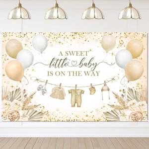 Avezano Boho Baby Shower Banner Neutral Gold Baby Shower Party Decorations A Sweet Little Baby is On The Way Banner for Neutral New Baby Party, Gender Reveal Party Decor 70.8 x 43.3 Inch
