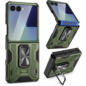 VEGO Case for Samsung Galaxy Z Flip 7 with Built-in Screen Protector & Hinge Protection[Anti-Scratch][360Rotating Stand] Full Body Drop Proof Protective Phone Case for Galaxy Flip 7(Not for FE)-Green
