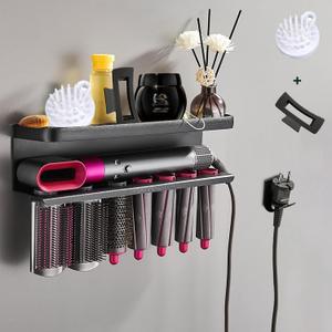 Airwrap Storage Holder Compatible with Dyson Airwrap Curling Iron Wall Mounted Storage Rack Holder for Home Organizer (with Comb and Hair Clip) (Black)