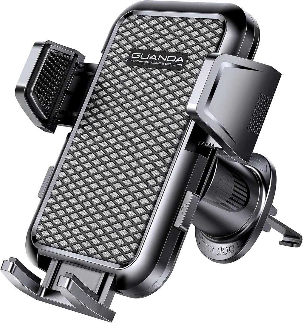 Firm-hold Air Vent Car Phone Holder for iPhone,Rotatable Universal Phone Mount with Adjustable Wide Clamp Metal Hook,Anti-vibration,Single-press Release,Heat-resistant,(Upgrade Hook Clip Never Shake)