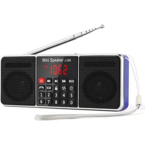 PRUNUS J-288 Portable Radio AM FM Radio with Bluetooth Speaker, Sleep Timer, Power-Saving Display, Ultra-Long Antenna, AUX Input & USB Disk & TF Card MP3 Player, NO Manual Preset