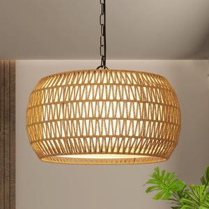 Rattan Farmhouse Chandelier Light Fixtures, 5-Lights Boho Large Pendant Light,Hand Woven Chandeliers for Dining Room with Fabric Shade,Rustic Chandeliers Hanging Light Fixtures for Kitchen Island (Brown)