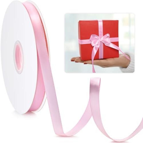3/8" Pink Ribbon, 50 Yards Ribbon for Gift Wrapping, Satin Fabric Ribbons for Flower Bouquet Bridal Wedding Party Decoration Crafts Bow Making, Present Wrapping Ribbons for Every Holiday