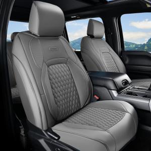 Coverado Chevy Chevrolet Silverado GMC Sierra Seat Covers Full Set, Fit for 2007-2013 & 2019-2026 1500, 2020-2026 2500HD 3500HD Crew Double Extended Cab, Faux Waterproof Leather Seat Covers (Gray)