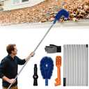 Longtor 12.9FT Gutter Cleaning Tools from Ground – Aluminum Extension Pole with Bendable Brush, Deep Scoop & Swivel Head, Telescopic Roof Cleaner for Gutters/Swimming Pool, No Ladder Required