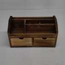 Rustic Torched Dark Brown Wood Desk Organizer Wooden Tabletop Stationery Holder Multiple Compartments Slots 2 Drawers Storage Cabinet Office Supplies Makeup Accessory Sorter Display Box Home