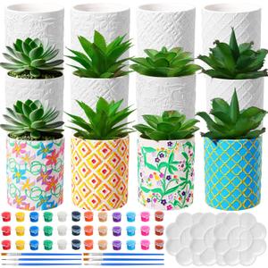 Zubebe 12 Pcs Paint Your Own Ceramic Pots Bulk Unfinished Succulent Pots Craft Kit with Drainage Hole Mini Paintable Plant Vase Ready to Paint Planter for Cactus DIY Craft(Mandala)