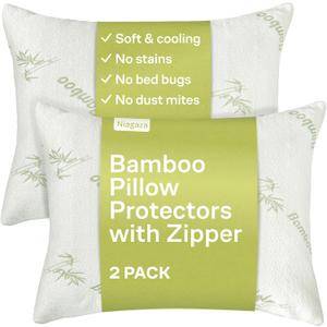 Cloud-Like Pillow Protectors with Zipper Standard Size - Breathable Cooling Pillow Covers for Hot Sleeprers - 100% Resistant to Stains, Dust & Dirt (Green 2-Pack)