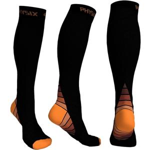 Physix Gear Compression Socks 20-30 mmHg - Men & Women - Running, Nurses, Shin Splints, Flight, Travel (Black/Orange)