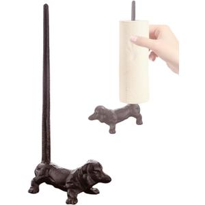 Dog Paper Towel Holder 12'' Cast Iron Paper Towel Holder Funny Toilet Paper Holder for The Floor or Counter in The Kitchen or Bathroom Bronze Rustic,Dog (Black)