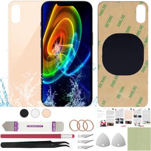Back Cover Glass Replacement Compatible with iPhone Xs Max 6.5" + Professional Tools (Gold)