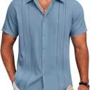 COOFANDY Mens Cuban Guayabera Shirt Short Sleeve Button Down Shirts Summer Beach Vacation Shirts (4X-Large, Denim Blue)