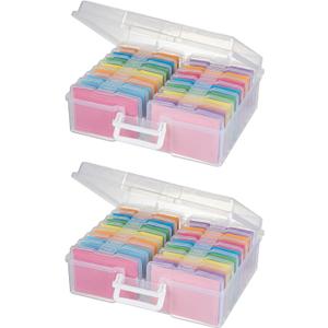 novelinks Transparent 4" x 6" Photo Organizers and Photo Storage Box with Handle, 16 Inner Photo Cases, Portable Picture Organizers & Photo Storage Containers (Clear, 2 Pack)