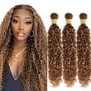 Ombre Human Hair Bundles P4/27 Kinky Curly Bundles Human Hair Ombre Dark Brown Bundles 12 12 12 Inch Brazilian Virgin Remy Hair Extensions Silky Soft Ombre Honry Brown Bundles