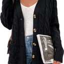 Womens Cardigan Long Sleeve Cable Knit Sweater Open Front Loose Outwear with Pocket (X-Large)