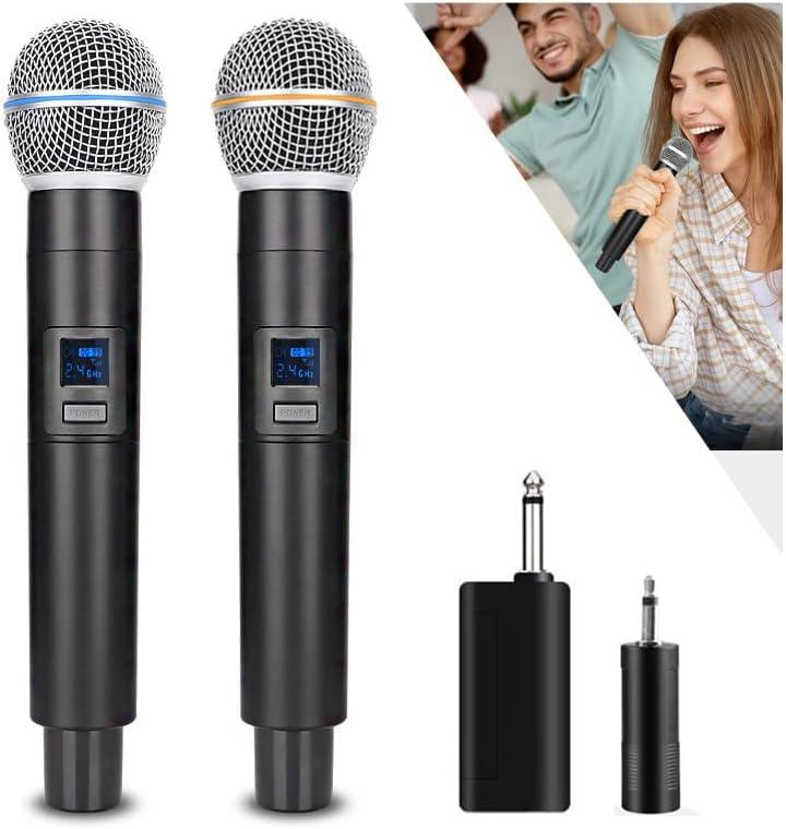 2.4G Wireless Microphone,Dual Microphones for Karaoke, Wireless Dynamic Microphone with Rechargeable Receiver,Plug and Play,Suitable for Speech, Wedding, Church, PA System (W58-2.4g)
