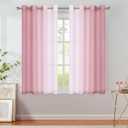 Purainbow Ombre Sheer Curtains Pink 54 Inches Length for Bedroom Living Room, Chiffon Crinkle Semi Sheer Short Curtain Panels Light Filtering Not See Through for Laundry Room, Grommet Top, 52" W