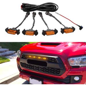 Seven Sparta 4 PCS Grill Led Lights with Fuse Adaptor Compatible with 2016-2023 Toyota Tacoma TRD Pro OEM Front Grille (Amber Light with Amber Shell)