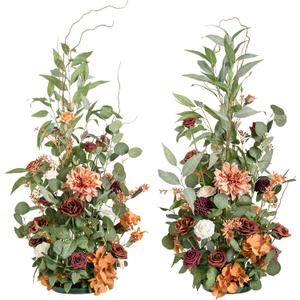 Ling's Moment 41" Tall Fall Free Standing Artificial Flowers Arrangements 2 pcs Wedding Arch Altar Stage Decorations Sunset Terracotta For Ceremony Reception Church Backdrop Outdoor Aisle Floral Party