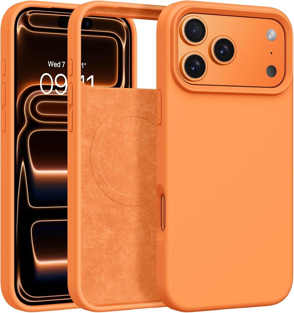 BENTOBEN Magnetic for iPhone 17 Pro Max Case 6.9" 2025, Compatible with Magsafe Silky Liquid Silicone Slim Soft Full-body Shockproof Protective Women Men Phone Cover for iPhone 17 ProMax,Cosmic Orange