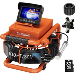 Sewer Camera 100FT/30M Borescopes Plumbing Snake Pipe Inspection Camera DVR & Audio Recorder 22mm with 5600Mah Battery 4.3" IPS Screen 12 LEDs HD 1000TVL 32GB Card Sewer Camera 100FT/30M Borescopes Plumbing Snake Pipe Inspection Camera DVR & Audio Recorder 22mm with 5600Mah Battery 4.3" IPS Screen 12 LEDs HD 1000TVL 32GB Card