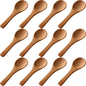Boao 50 Pcs Small Wooden Spoons, 3.5'' L, Mini Wood Natural Tiny Spoons Wooden Little Teaspoons for Jars Sugar Creamer Honey Spices Salt Kitchen Supplies (Light Brown)