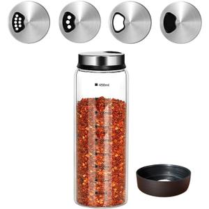 15 oz Large Salt Pepper Shakers with Adjustable Outlet Holes Clear Glass Shaker Bottles Spice Seasoning Cans for Kitchen Decor and Home Restaurant BBQ Camping Farmhouse Kitchen Accessories (450 ml) (450ML(2.56*8 IN))